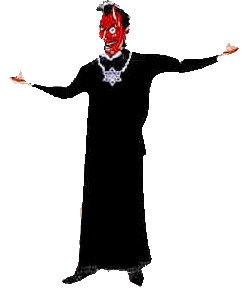 Picture of the Devil
 with horns and back cassock sporting hexagram necklace.